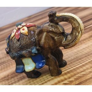 Good Luck Elephant Hand Made Teotihuacan Art Sculpture Semi Precious Stones 4x3"